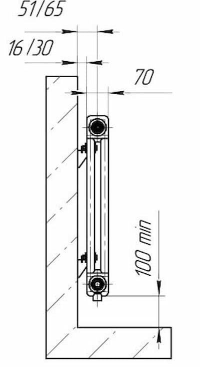 Схема 2-х трубчатого радиатора
