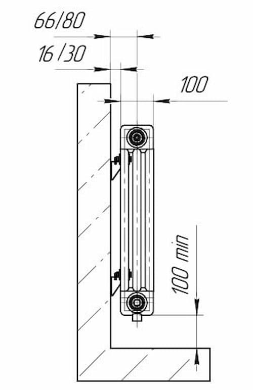 Схема 3-х трубчатого радиатора