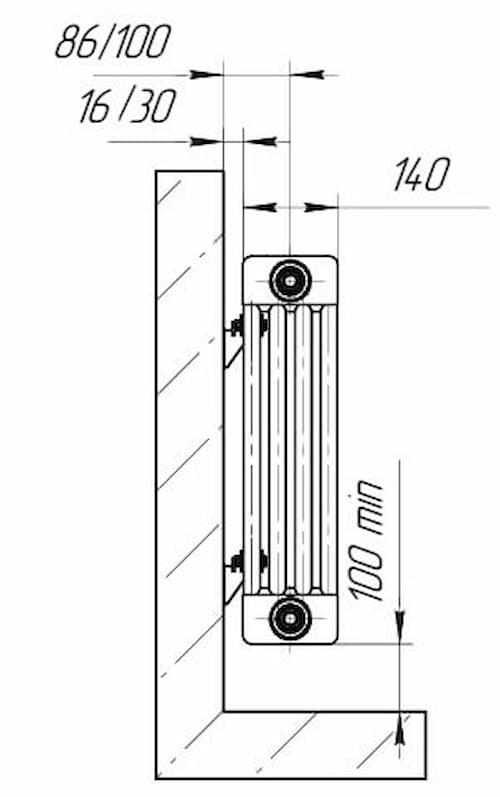 Схема 4-х трубчатого радиатора