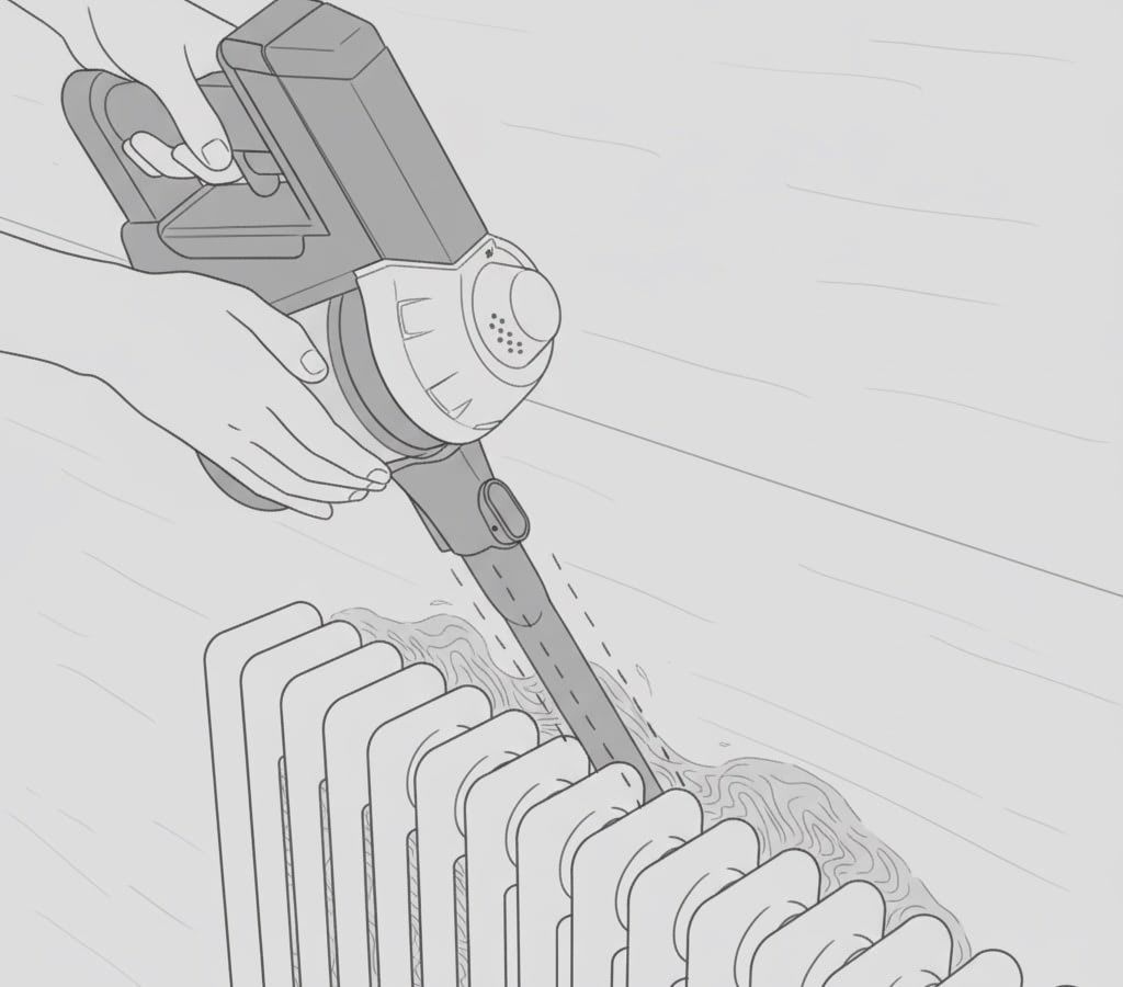 Уборка трубчатого радиатора с помощью пылесоса